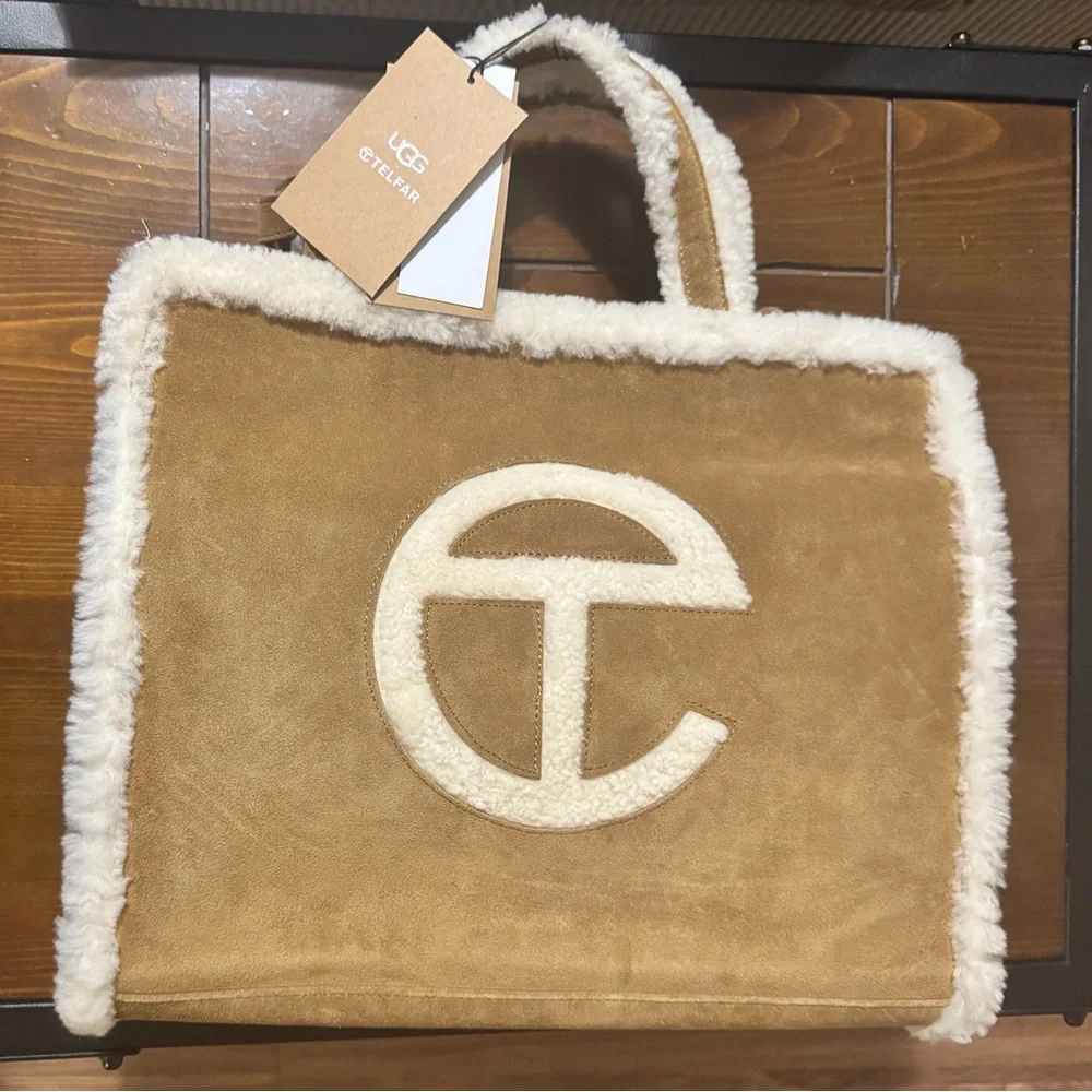 Telfar UGG Tan and Cream Shearling Tote